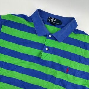 Polo Ralph Lauren Striped Polo Shirt Men's Large Green Blue Red Pony Logo‎